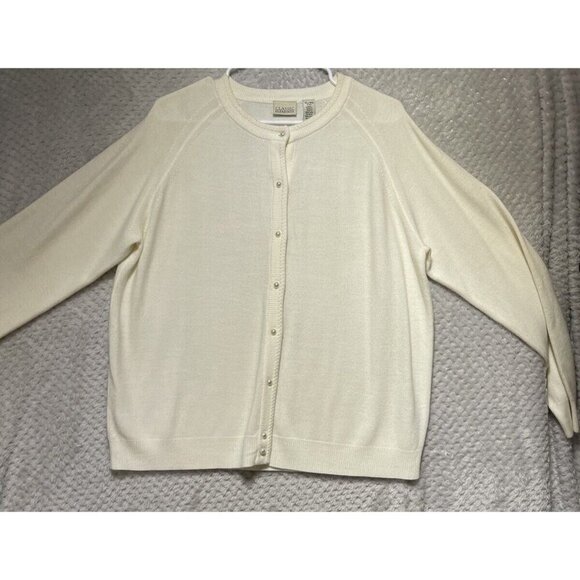 Vintage Classic Elements Cream Ivory Cardigan Sweater Pearl Buttons Womens XL - Picture 2 of 12